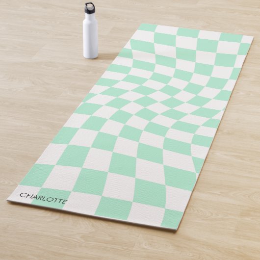 Personalisierter Retro-Pastell-Minze Wavy Checkere Yogamatte (Beispiel)