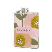 Personalisierter Retro-Pfirsich und rosa Blumensti Flachmann (Links)