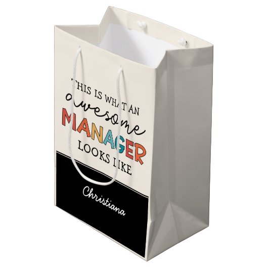 Personalisierter Retro-Phantastischer Manager Funn Mittlere Geschenktüte (Vorderseite Schrägansicht)