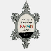 Personalisierter Retro-Phantastischer Manager Funn Schneeflocken Zinn-Ornament (Links)