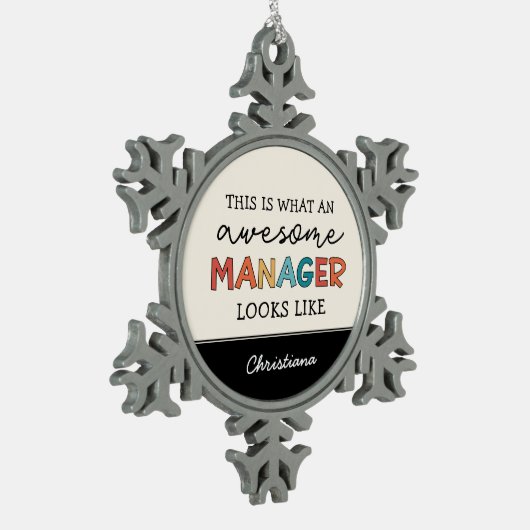 Personalisierter Retro-Phantastischer Manager Funn Schneeflocken Zinn-Ornament (Links)