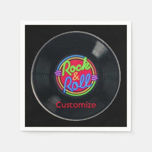 Personalisierter Retro Rock und Roll Vinyl Napkins Serviette (Vorderseite)