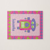 Personalisierter Retro-Rosa, Lila und grüner Robot Puzzle (Horizontal)