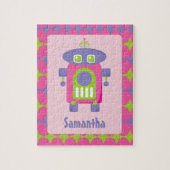 Personalisierter Retro-Rosa, Lila und grüner Robot Puzzle (Vertikal)
