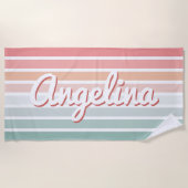 Personalisierter Retro-Rosa- und Blauer Streifen Strandtuch (Vorderseite)