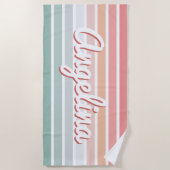 Personalisierter Retro-Rosa- und Blauer Streifen Strandtuch (Vorderseite)