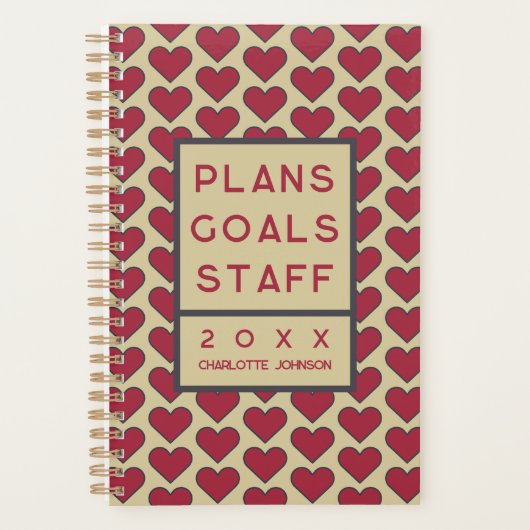 Personalisierter Retro-Rot-Herz-Muster-Planer Planer (Vorderseite)
