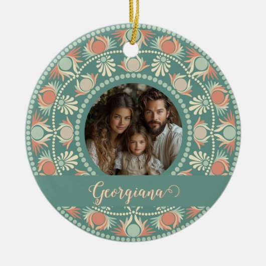 Personalisierter Retro-Sage & Sand Mandala-Foto-Ra Keramik Ornament (Vorne)