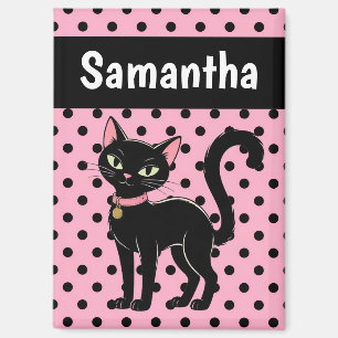 Personalisierter Retro-Schwarzer-Katze-Rosa-Magnet Magnet