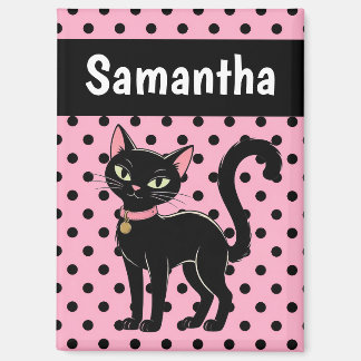 Personalisierter Retro-Schwarzer-Katze-Rosa-Magnet Magnet