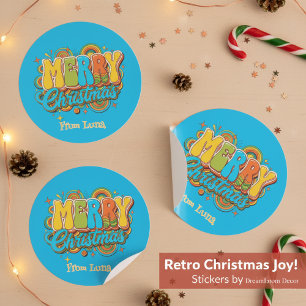 Personalisierter Retro-Weihnachts-Groovy-Name  Runder Aufkleber
