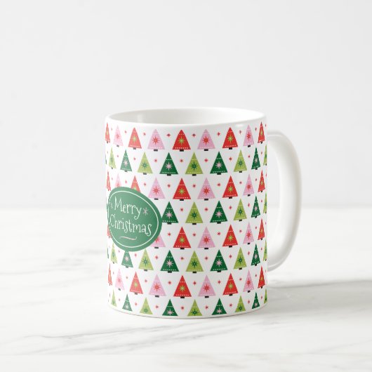 Personalisierter Retro-Weihnachtsbaum Mitte des Ja Kaffeetasse (VorderseiteRechts)