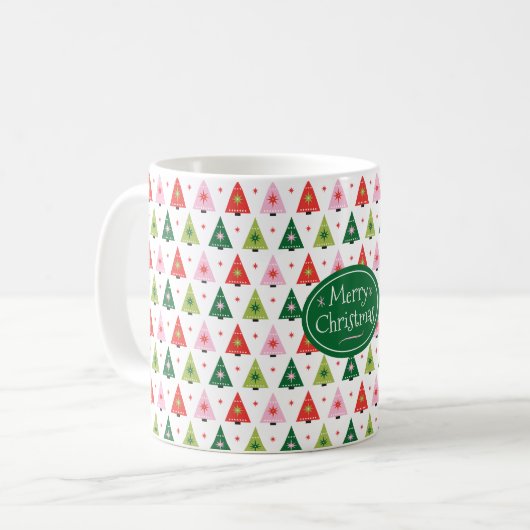 Personalisierter Retro-Weihnachtsbaum Mitte des Ja Kaffeetasse (Vorderseite Links)