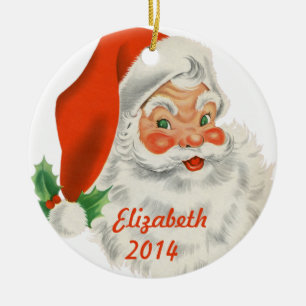 Personalisierter Retro-Weihnachtsmann Keramikornament