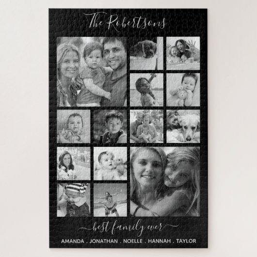 Personalisierter Riesenfamilienfoto Collage Black Puzzle (Vertikal)