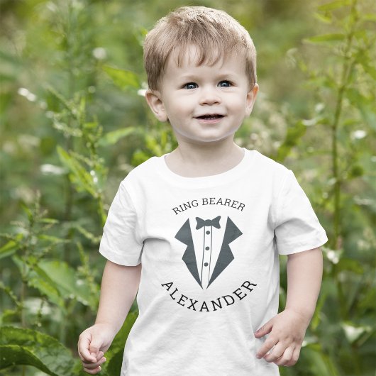 Personalisierter Ringträger Tuxedo Schwarz-weiß Baby T-shirt
