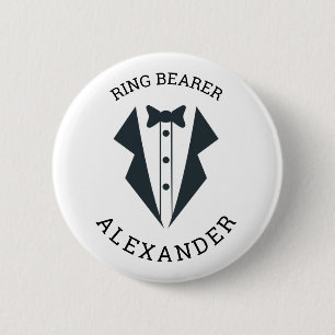 Personalisierter Ringträger Tuxedo Schwarz-weiß Button