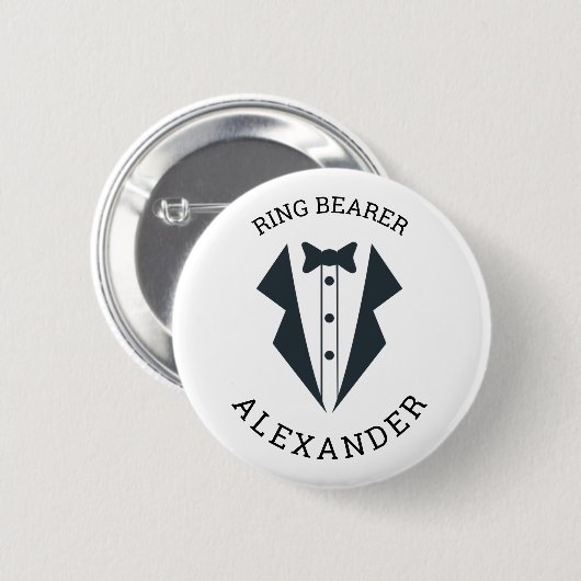 Personalisierter Ringträger Tuxedo Schwarz-weiß Button (Vorne & Hinten)