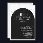Personalisierter RIP 20. 30. Geburtstag Party Einladung<br><div class="desc">Dieses personalisierte, 20er-RIP-Party-Design aus dem 30. Jubiläum lädt Ihre Gäste zu einer Geburtstagsparty Ihres RIP im 20er-Jahre-Stil ein. - Personalisierte RIP 20s Design, ist in klassisch schwarz und weiß. - Stilvolle Typografie, mit einem Kopfstein / Grabstein Motiv. - Leicht zu bearbeiten Vorlagen für Sie einfach Ihren Namen Geburtstag Partei Details...</div>