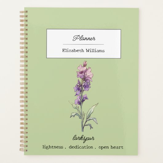 Personalisierter Rittersporn-Blumen-Geburtsmonats- Planer (Vorderseite)