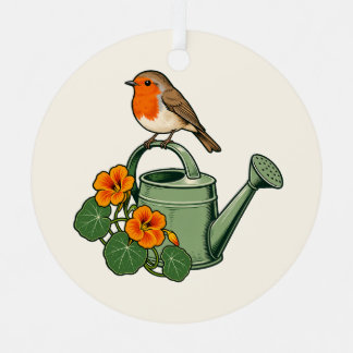 Personalisierter Robin und Gießkanengarten Ornament Aus Metall