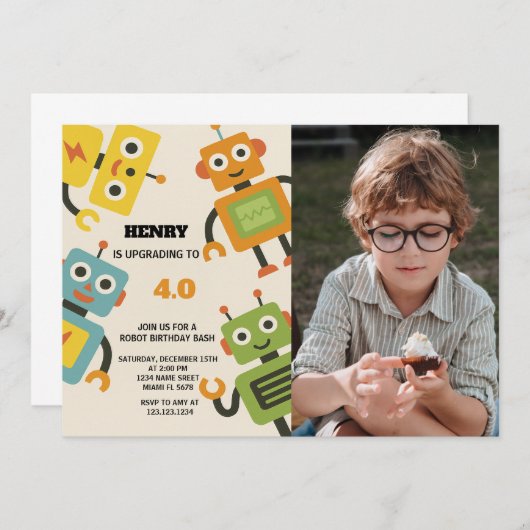 Personalisierter Roboter zum Geburtstag Einladung (Vorne/Hinten)