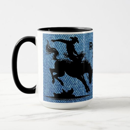 Personalisierter Rodeo-Star Blaue Denim Tasse (Links)