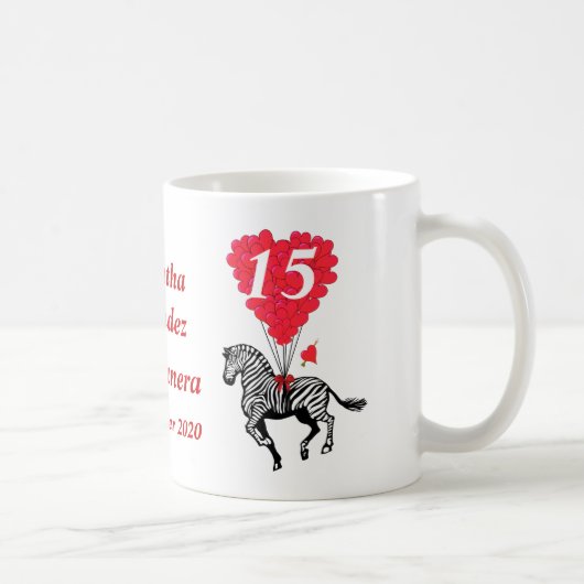 Personalisierter romantischer Zebra Quinceanera Kaffeetasse (Rechts)