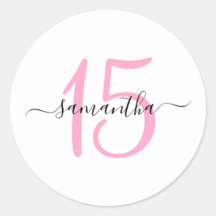 Personalisierter rosa 15. Geburtstag Runder Aufkleber
