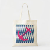 Personalisierter rosa Anker und Navy Zigzag Tote T Tragetasche (Vorne)