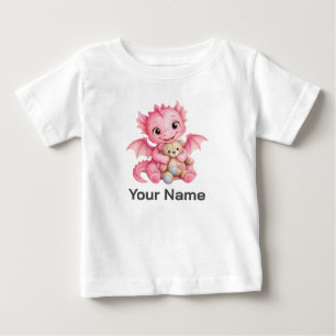 Personalisierter Rosa Baby-Drache, der Teddybär um Baby T-shirt