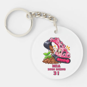 Personalisierter rosa Bagger-Geburtstag Schlüsselanhänger