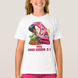 Personalisierter rosa Bagger-Geburtstag T-Shirt