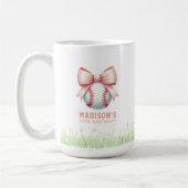 Personalisierter rosa Baseball Mädchen Schleife Kaffeetasse (Links)