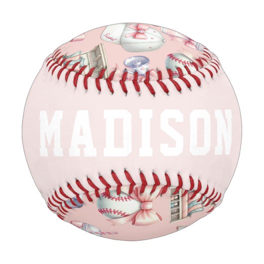 Personalisierter rosa Baseball – Name Mädchen Gebu (Rückseite)