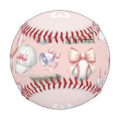 Personalisierter rosa Baseball – Name Mädchen Gebu (Vorderseite)