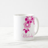 Personalisierter rosa Blumenbecher Kaffeetasse (VorderseiteRechts)