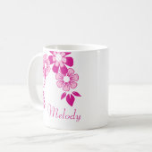 Personalisierter rosa Blumenbecher Kaffeetasse (Vorderseite Links)