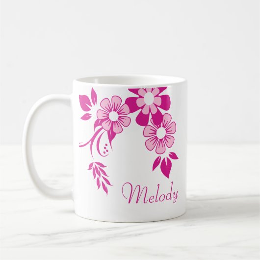 Personalisierter rosa Blumenbecher Kaffeetasse (Links)