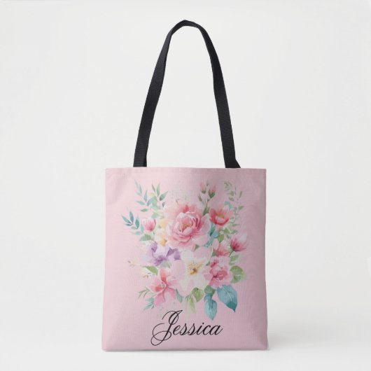 Personalisierter Rosa Blumenbeutel Tasche (Vorderseite)