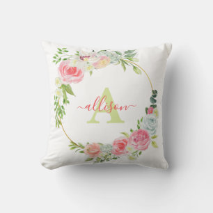 Personalisierter rosa Blumenkranz Kissen