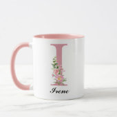 Personalisierter rosa Blumenname Tasse Danksagungs (Links)