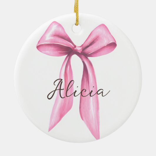 Personalisierter rosa Bogen Keramik Ornament (Hinten)