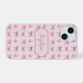 Personalisierter rosa Bow Coquette-Stil iPhone 15 Hülle (Rückseite (Horizontal))