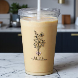 Personalisierter rosa Bow Geburtsmonat Blume Acryltrinkbecher