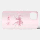 Personalisierter rosa Bow Striped iPhone Case | Cu (Rückseite (Horizontal))
