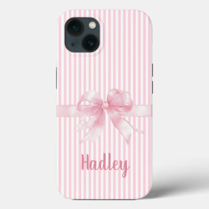 Personalisierter rosa Bow Striped iPhone Case   Cu