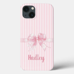 Personalisierter rosa Bow Striped iPhone Case Cu