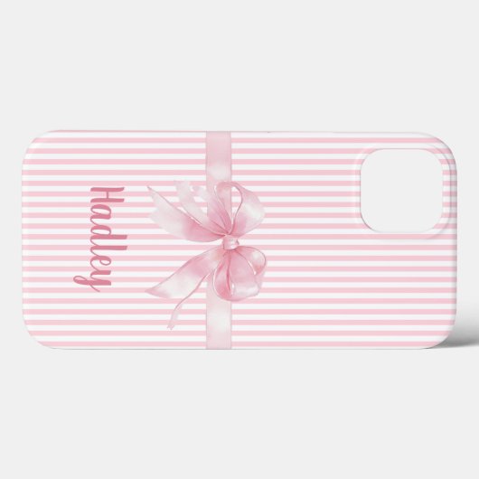 Personalisierter rosa Bow Striped iPhone Case | Cu (Rückseite (Horizontal))