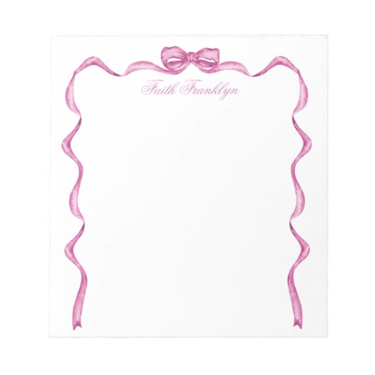 Personalisierter rosa Bow und Band Notizblock (Vorderseite)